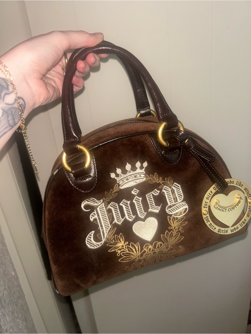 Juicy Couture vintage brown velour bowler bag